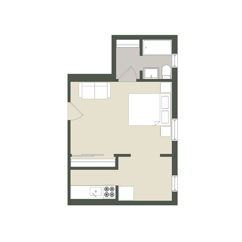 Floor plan for studio, 1 bath, 315 sqft